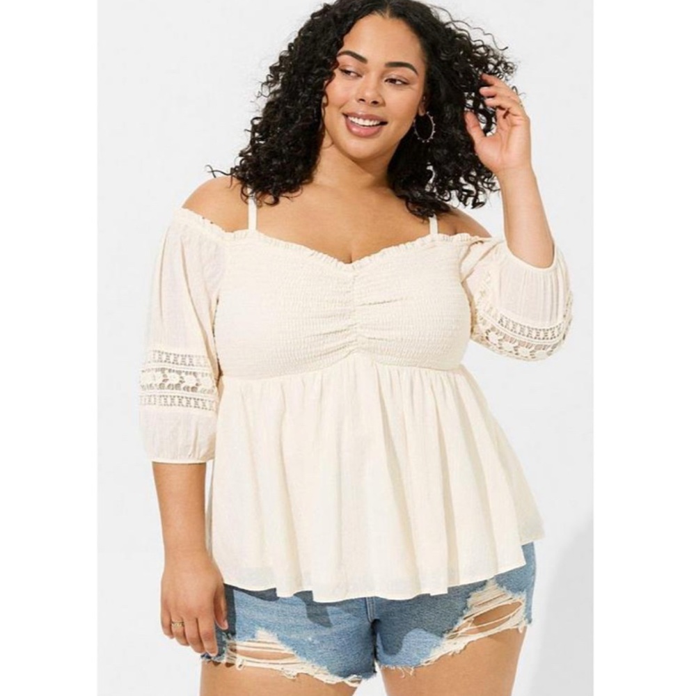 Torrid Clip Dot Smocked Tie Sleeve Top in Dew